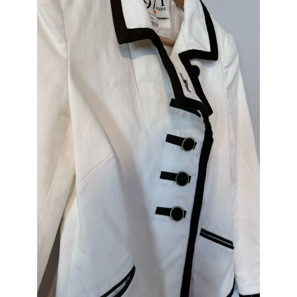 REISS 1971 collection white black asymmetrical tuxedo cotton stretch blazer - Picture 3 of 8